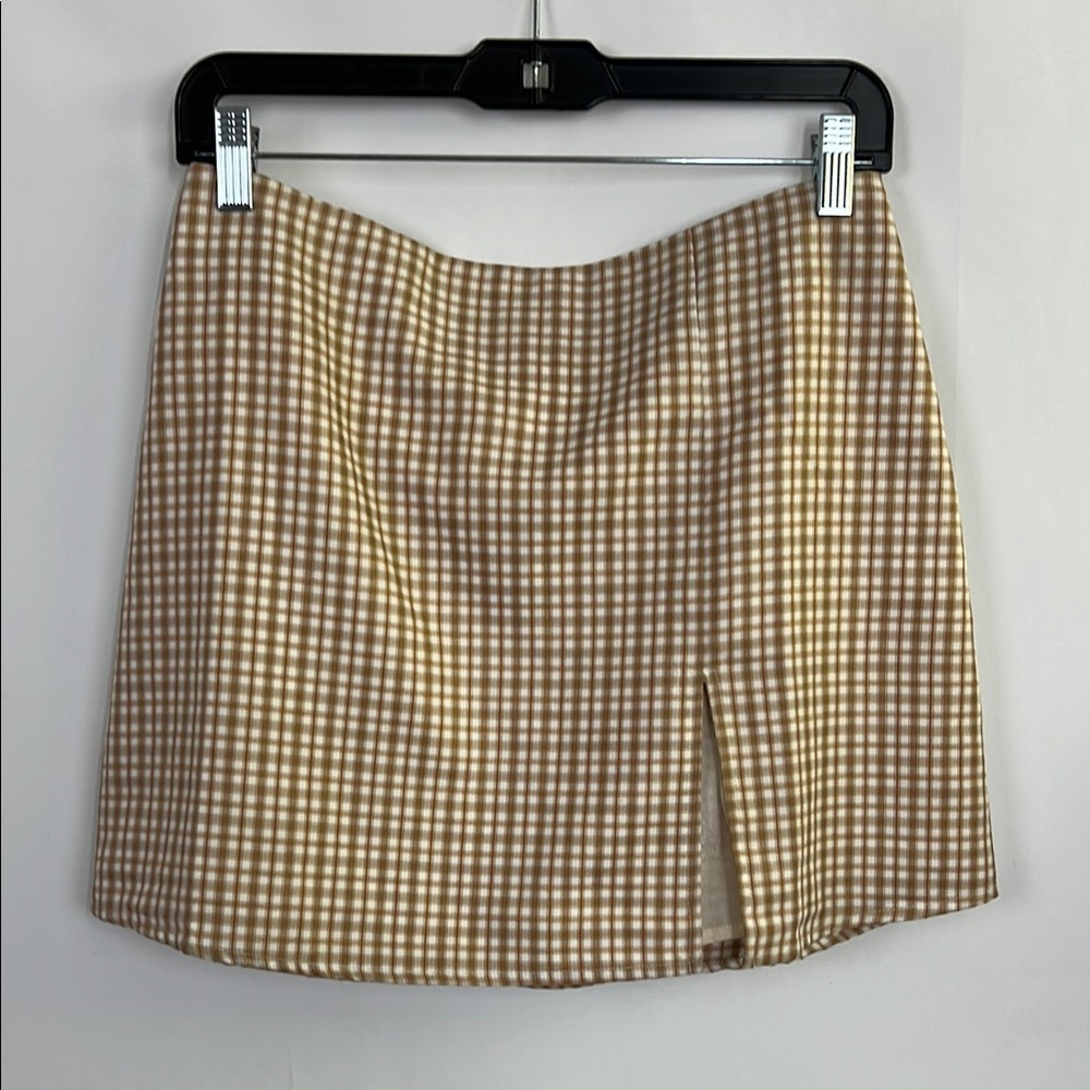 Brown Checkered Women's Skirt darted skirt plaid split seam skirt